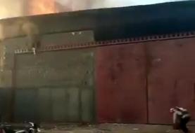 حادثه آتش سوزی انبار لوازم خانگی در بندر گناوه
