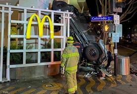 A California man drove his Jeep off the roof of a six-level parking garage and crashed into a ...