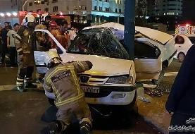له شدن خودرو و مرگ دلخراش راننده پس از برخورد شدید با تیر برق/ تصاویر