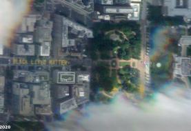 Black Lives Matter logo painted on streets near White House seen from space