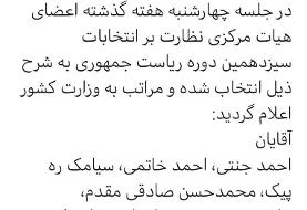 اعضای هیأت مرکزی نظارت بر انتخابات ریاست‌جمهوری مشخص شدند