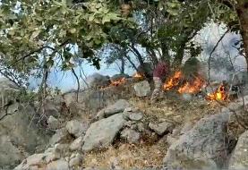 یک بالگرد در حال انتقال نیروها برای اطفای حریق جنگل‌های نارک گچساران/ ۳بالگرد دیگر در حال اعزام