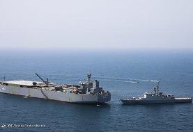 تصاویر | بازگشت ناوبندرمکران و ناوشکن سهند به بندرعباس با استقبال ۲ فروند جنگنده شکاری