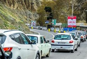 ترافیک نیمه سنگین در جاده چالوس / بارش برف و باران در محورهای ۴ استان