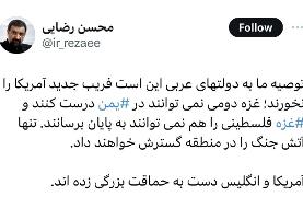 هشدار توییتری محسن رضایی به آمریکا و انگلیس: دست به حماقت بزرگی زدید
