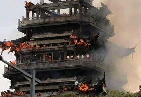 معبد ۱۵۰۰ ساله چین به‌طور کامل در آتش سوخت (+عکس)