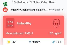 هوای ناسالم تهران برای هفتمین روز متوالی