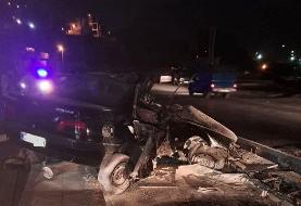 برخورد مرگبار پژو ۴۰۵ با تیر چراغ برق در خرم آباد!