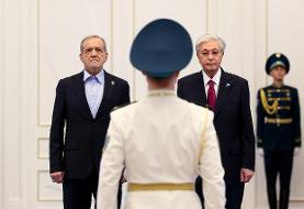 استقبال رسمی از پزشکیان در کاخ ریاست جمهوری قزاقستان+ عکس