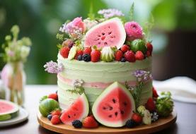 کیک هندوانه ای در قابلمه + آسان‌ترین روش تهیه | قشنگ ترین کیک شب یلدا را بدون فر درست کنید