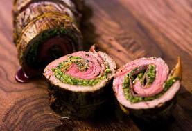 طرز تهیه رولت گوشت با جعفری و گردو