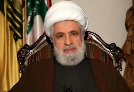 شیخ نعیم قاسم با لباس نظامی: مقاومت اسلامی لبنان هرگز سلاح خود را تحویل نخواهد داد (فیلم)
