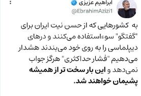 هشدار ابراهیم عزیزی به غرب؛ این بار سخت‌تر از گذشته پشیمان خواهید شد