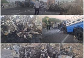 تصادف مرگبار نیسان حامل کپسول گاز با پژو/ آمار فوتی‌ها + عکس